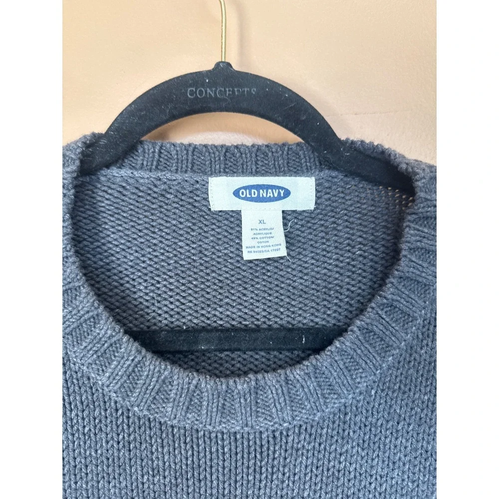 Old Navy Mens XL Charcoal Gray Fair Isle Geometric Knit Crewneck Sweater Pullove